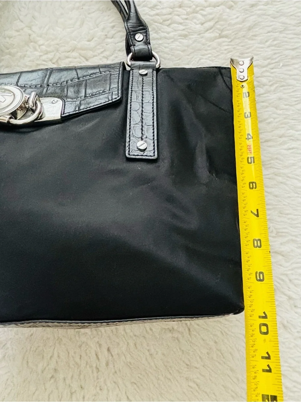 Michael Kors Black Tote with Croc-Trim Flap and Logo Lock